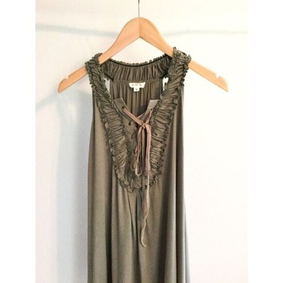 tunic Top with Ruffled Lace Up Olive Sleeveless - Picture 11 of 15
